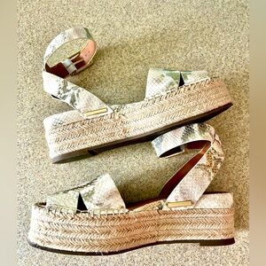 Sarto Franco Sarto Lexie Leather Ankle Strap Platform Espadrille Sandals, Sz 8.5